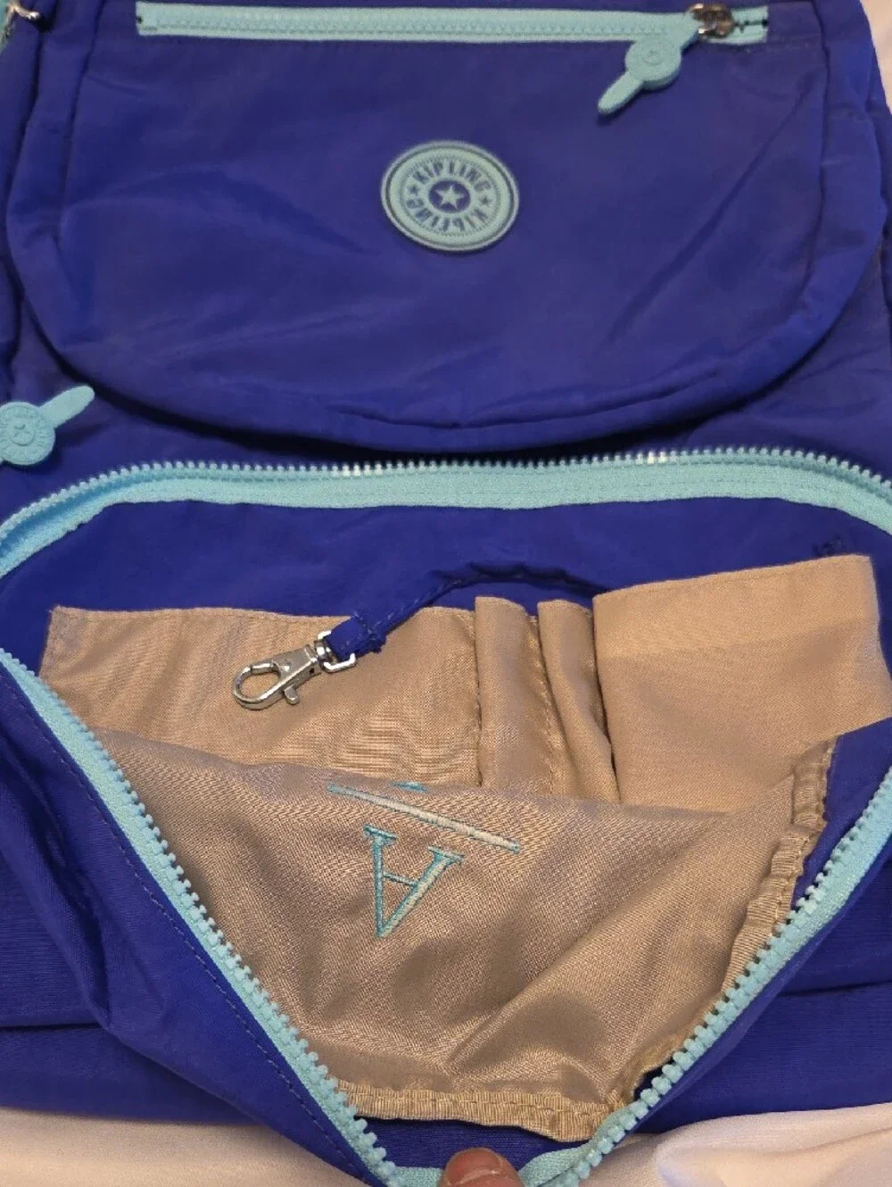 Kipling Royal Blue Backpack with Light Aqua Accents